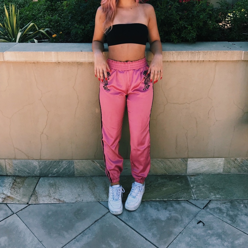 Pink satin joggers